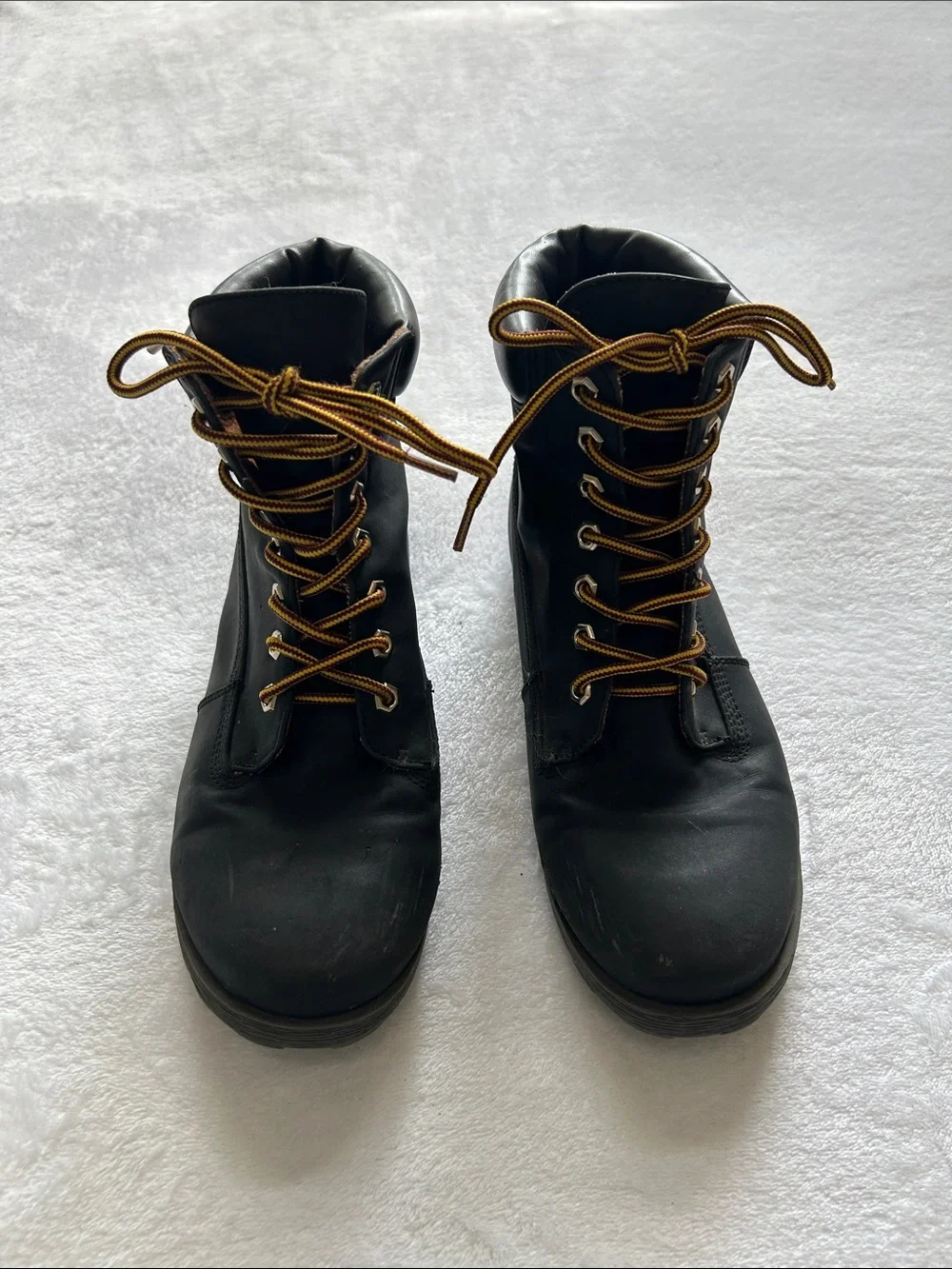 Rock & Candy Black Ankle Lace-Up Boots with Yellow & Red Laces